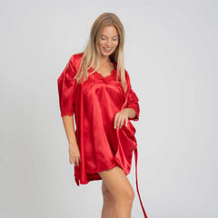 Комплект сатенени пижами от 5 части - червено