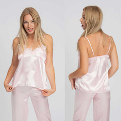 Комплект сатенена пижама от 5 части - розово
