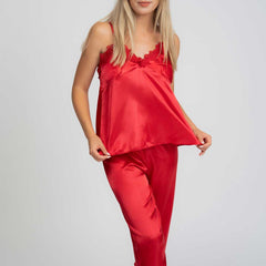 Комплект сатенени пижами от 5 части - червено